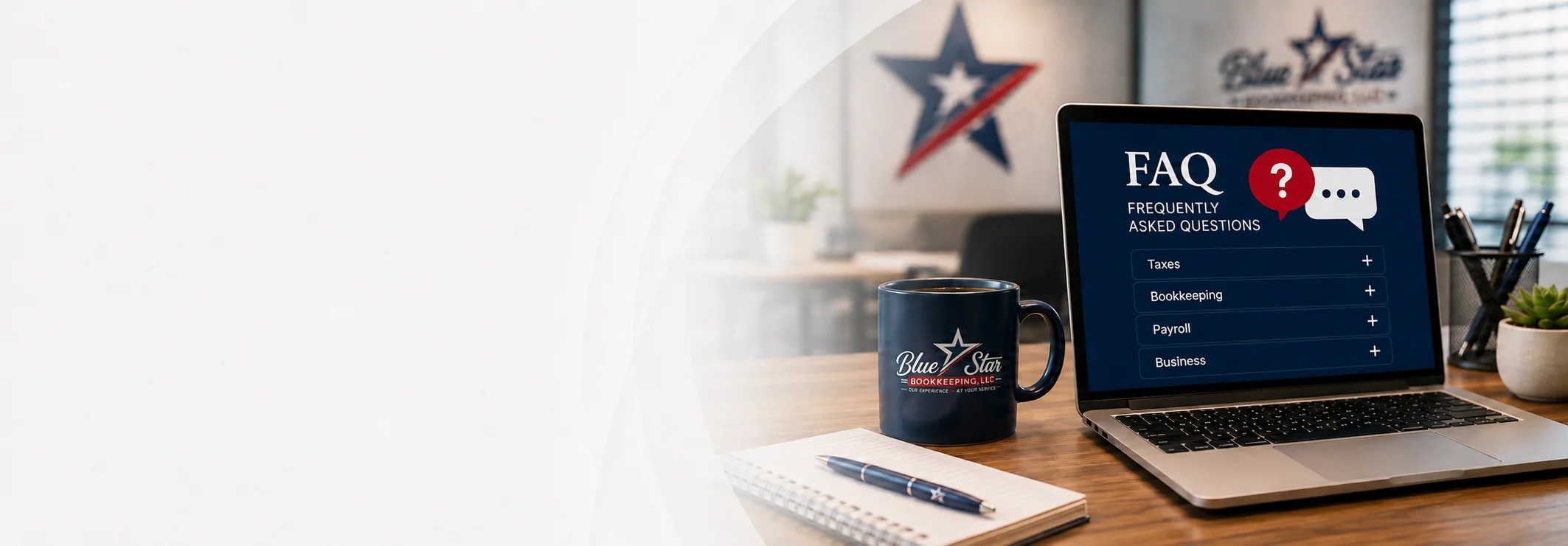Computadora con preguntas frecuentes de Blue Star Bookkeeping en Austin